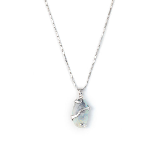 ReMarkable Estate Color Gemstone Necklace with Oval Opal Pendant in 14 Karat White Gold