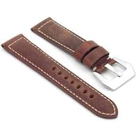 Brown leather watch band, matte finish, tang buckle.