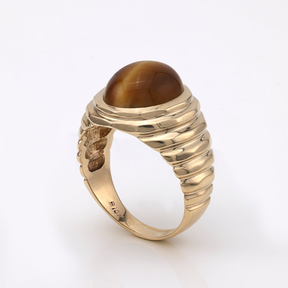 10K gold ring with cabochon Tiger Eye.