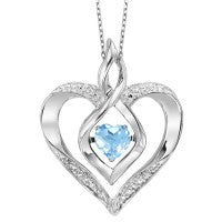 Heart Semi-Precious Color Collection Color Gemstone Necklace in Sterling Silver White with 1 Heart Lab Created Blue Topaz 0.24ctw