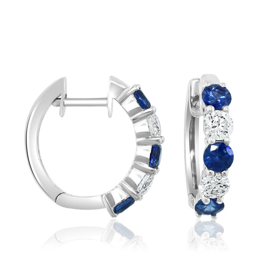 Sapphire and diamond hoop earrings in white gold.