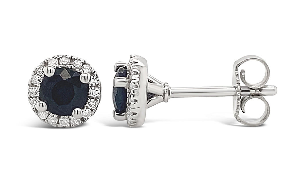 Stud Color Gemstone Earrings in Sterling Silver White with 2 Round Sapphires 4.2mm