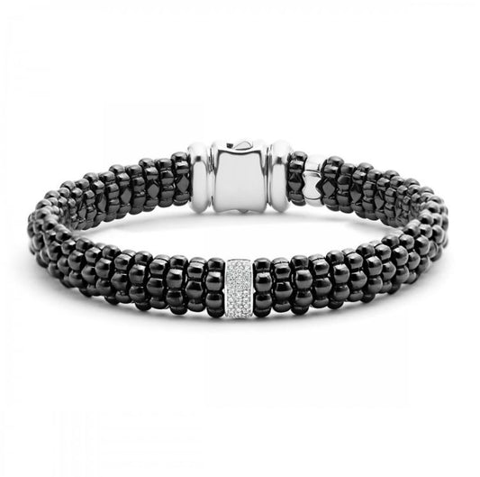Black Caviar Collection Natural Diamond Bracelet in Sterling Silver - Ceramic White - Black with 0.13ctw G/H SI2 Round Diamond