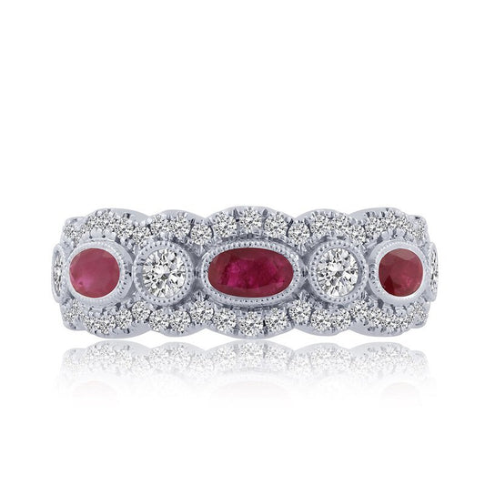 Oval ruby and diamond ring, white gold.