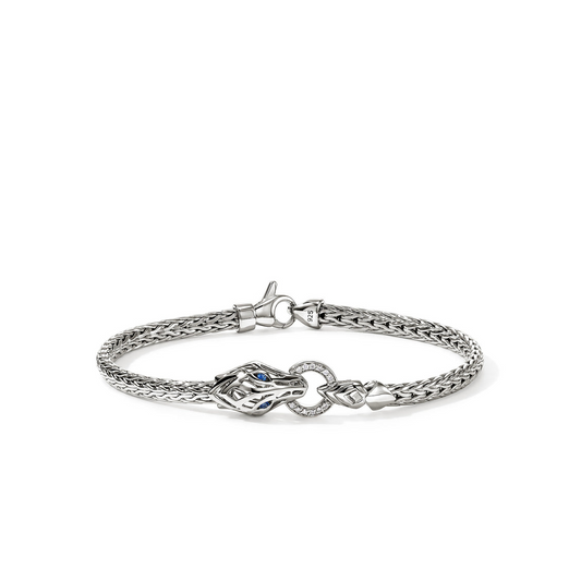 Round Wheat Color Gemstone Bracelet in Sterling Silver White with 2 Round Blue Sapphires
