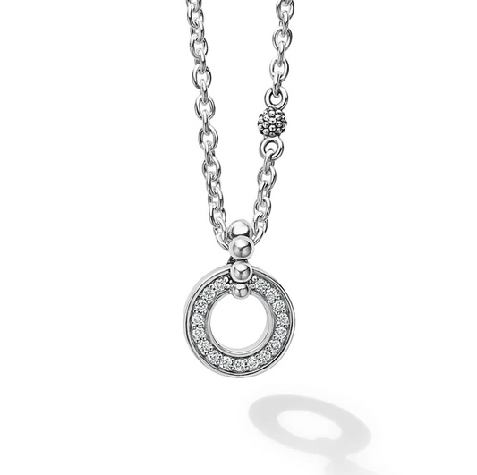 Caviar Spark Collection Natural Diamond Necklace in Sterling Silver White with 0.14ctw Round Diamond