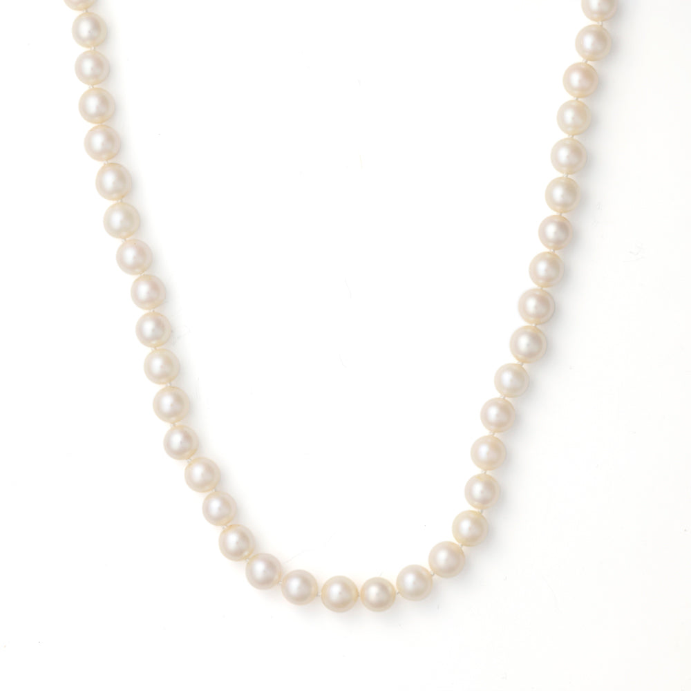 Pearl strand necklace with white gold clasp.