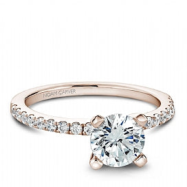 Side Stone Natural Diamond Semi-Mount Engagement Ring in 14 Karat Rose with 18 Round Diamonds, totaling 0.25ctw