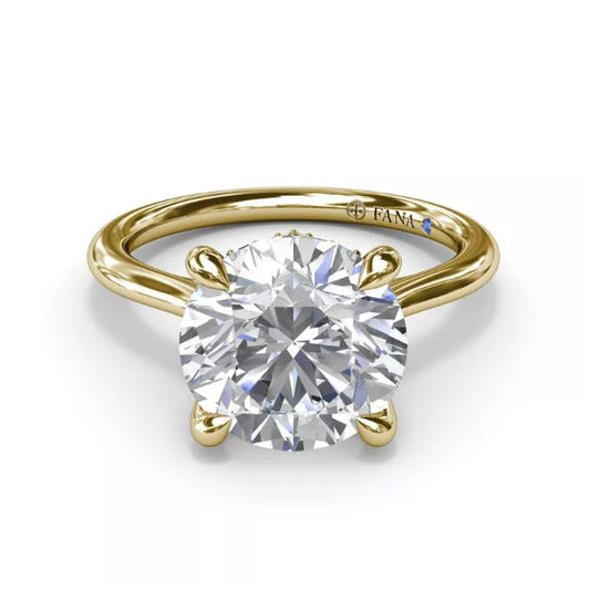 Solitaire Hidden Accent Natural Diamond Semi-Mount Engagement Ring in 14 Karat Yellow with 18 Round Diamonds, totaling 0.10ctw