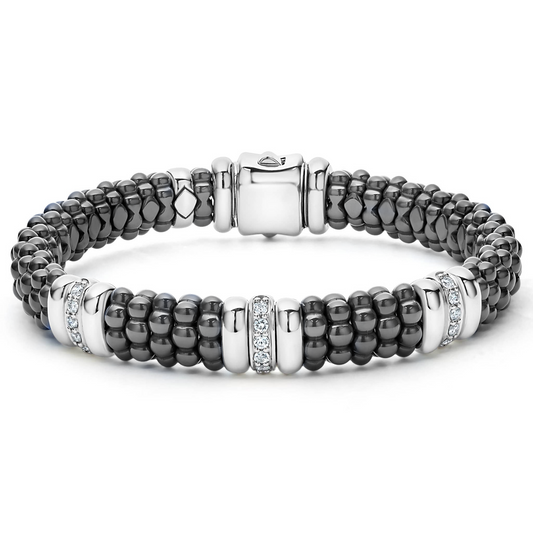 White Caviar Collection Earth Mined Diamond Bracelet in Sterling Silver - Ceramic White with 0.30ctw Round Diamond