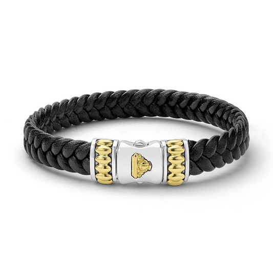 LAGOS Anthem Collection Braid Bracelet (No Stones) in Sterling Silver with Leather White and Yellow
