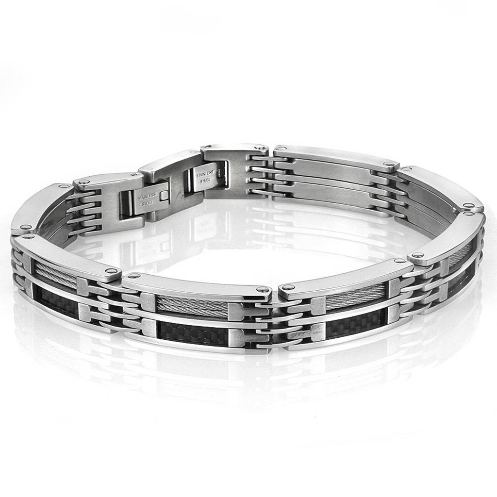 Stainless steel carbon fiber men's bracelet.