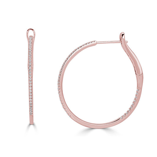 Round hoop earrings, diamonds, 14K rose gold.