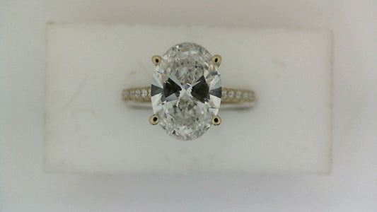 Hidden Accent Side Stone Lab-Grown Diamond Complete Engagement Ring in 14 Karat Yellow with 1 Oval Lab Grown Diamond, Color: E, Clarity: VS2, totaling 2.50ctw