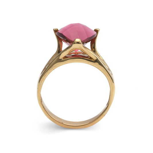 M Estate Collection Color Gemstone Ring in 18 Karat Yellow with 1 Triangular Pink Tourmaline 5.00ctw 10mm-10mm