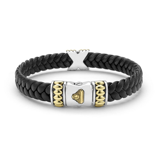 LAGOS Anthem Collection Braid Bracelet (No Stones) in Sterling Silver with Leather White and Yellow