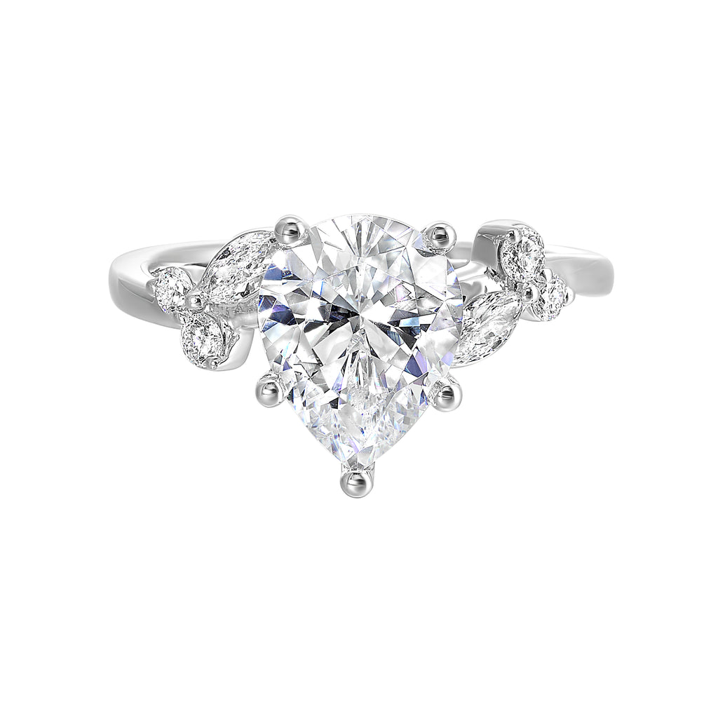 14K white gold ring with side diamonds.