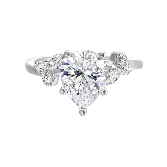 Marks 89 Side Stone Natural Diamond Semi-Mount Engagement Ring in 14 Karat White with 6 Various Shapes Diamonds, totaling 0.32ctw