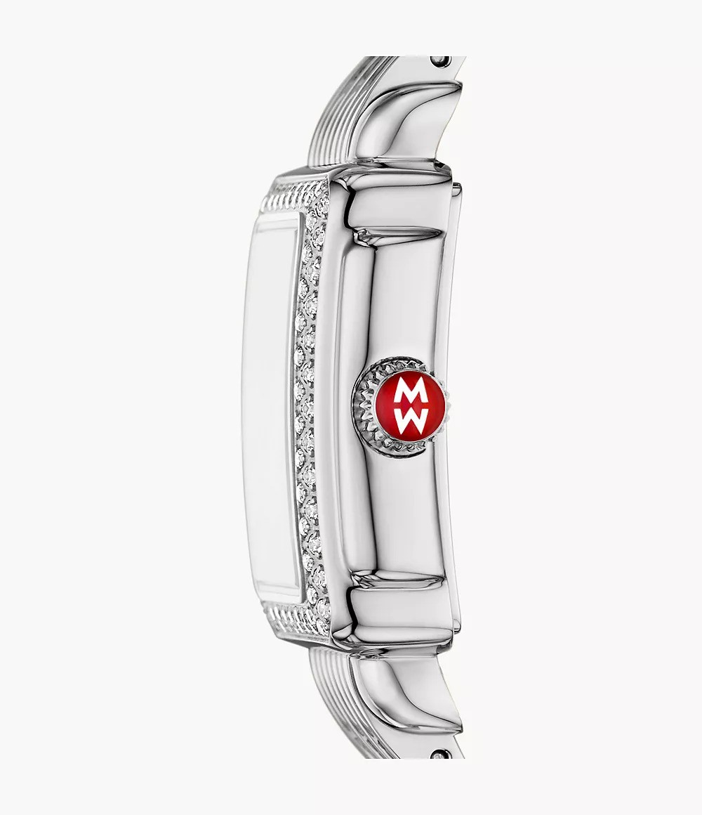 Stainless steel watch with diamond accents.