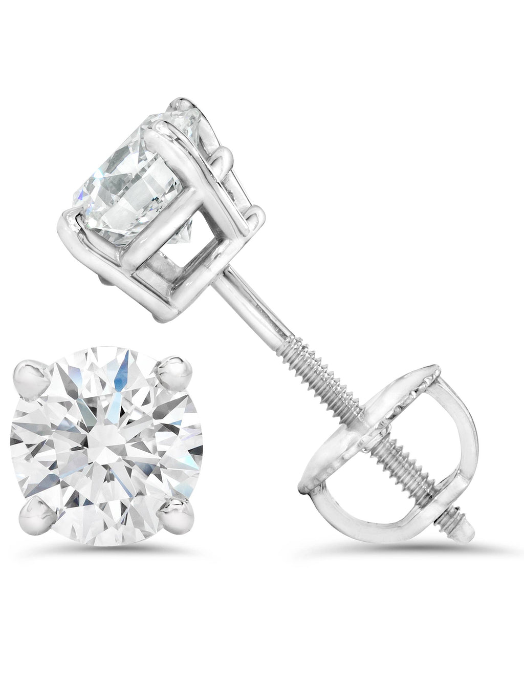 Round diamond studs in white gold setting.