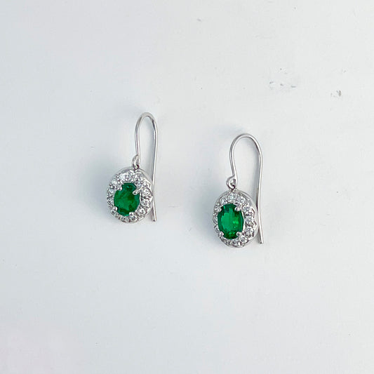 ReMARKable Estate Color Gemstone Earrings in 18 Karat White Gold with 2 Oval Emeralds 1.38ctw 6.89mm-7.02mm