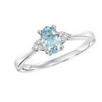 Semi-Precious Color Collection Color Gemstone Ring in 10 Karat White with 1 Oval Aquamarine 0.48ctw