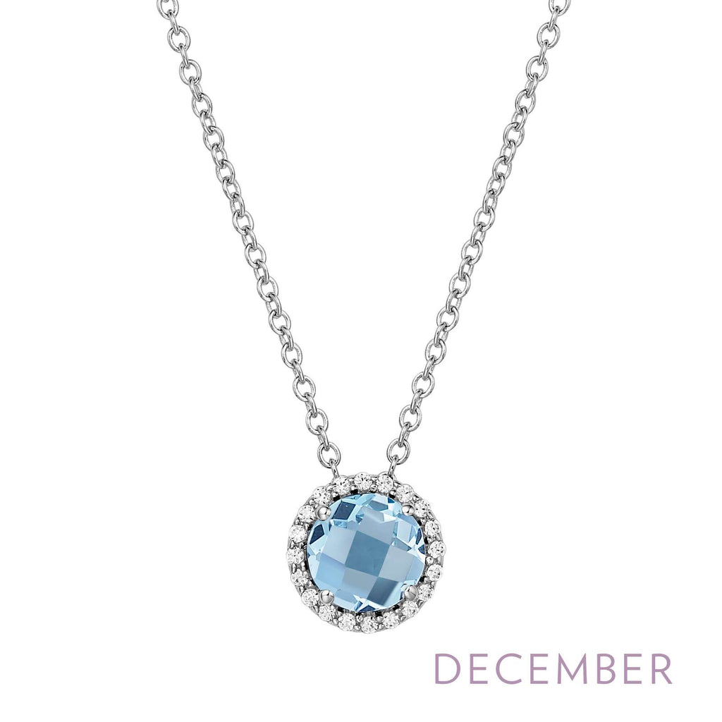 Pendant Color Gemstone Necklace in Platinum Bonded Sterling Silver White with 1 Round Blue Topaz