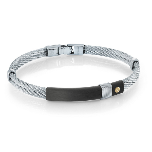 Stainless steel cable bracelet with clasp.