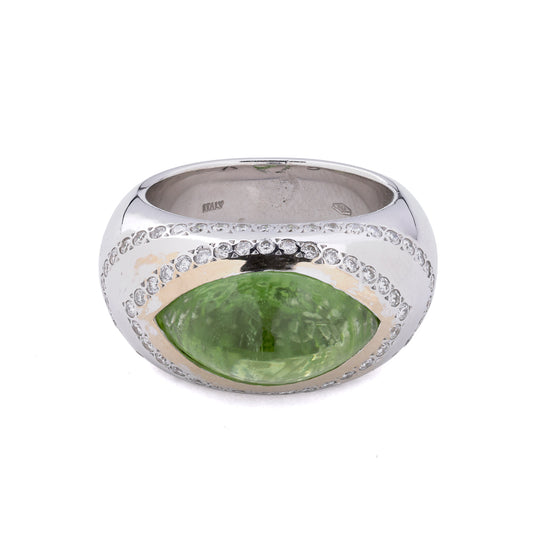 Color Gemstone Ring in 18 Karat White with 51 Round G/H SI1-SI2 Diamonds