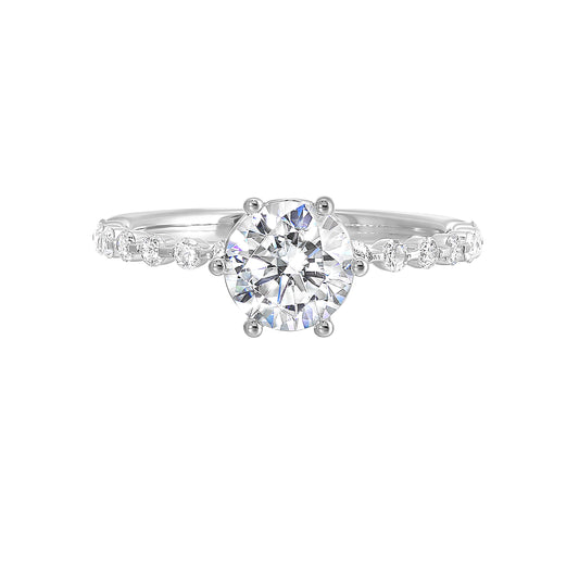 Side Stone Floral Natural Diamond Semi-Mount Engagement Ring in 14 Karat White with 14 Round Diamonds, totaling 0.20ctw