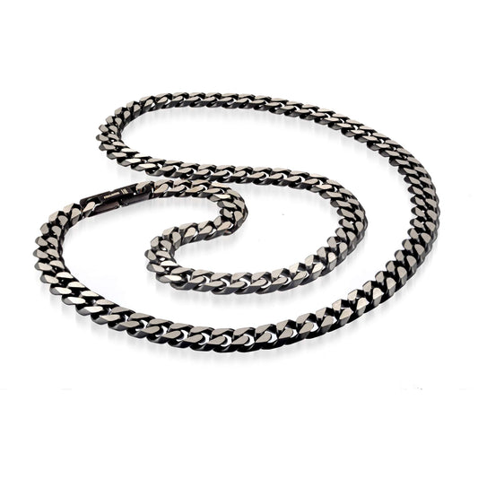 ItalGem Steel Cuban Link Necklace (No Stones) in Stainless Steel Black, 24" 8.6mm