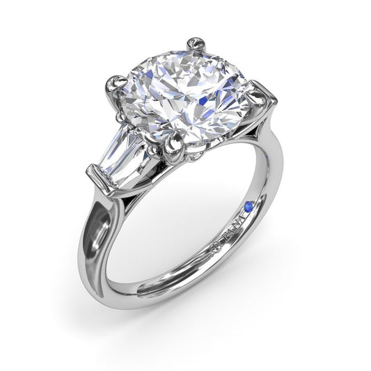 Side Stone Natural Diamond Semi-Mount Engagement Ring in 14 Karat White with 4 Tapered Baguette Diamonds, totaling 0.28ctw