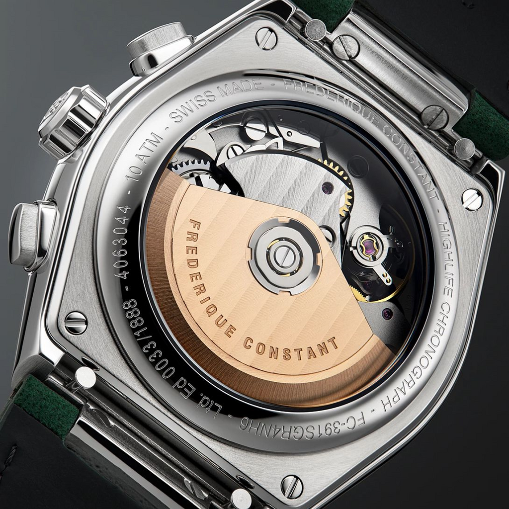 Automatic movement, stainless steel case back.