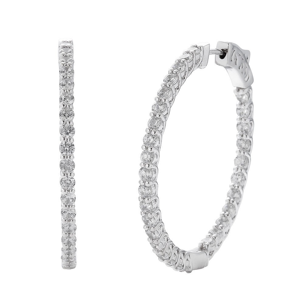Large Hoop Natural Diamond Earrings in 14 Karat White with 3.94ctw H/I I1 Round Diamonds