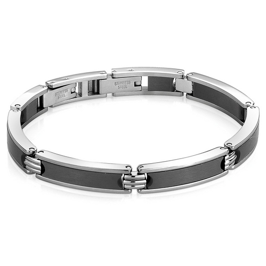 Stainless steel and carbon fiber men's bracelet.