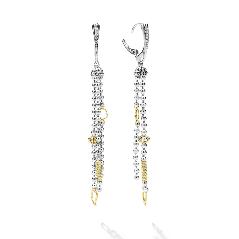 Sterling silver dangle earrings with gold accents.
