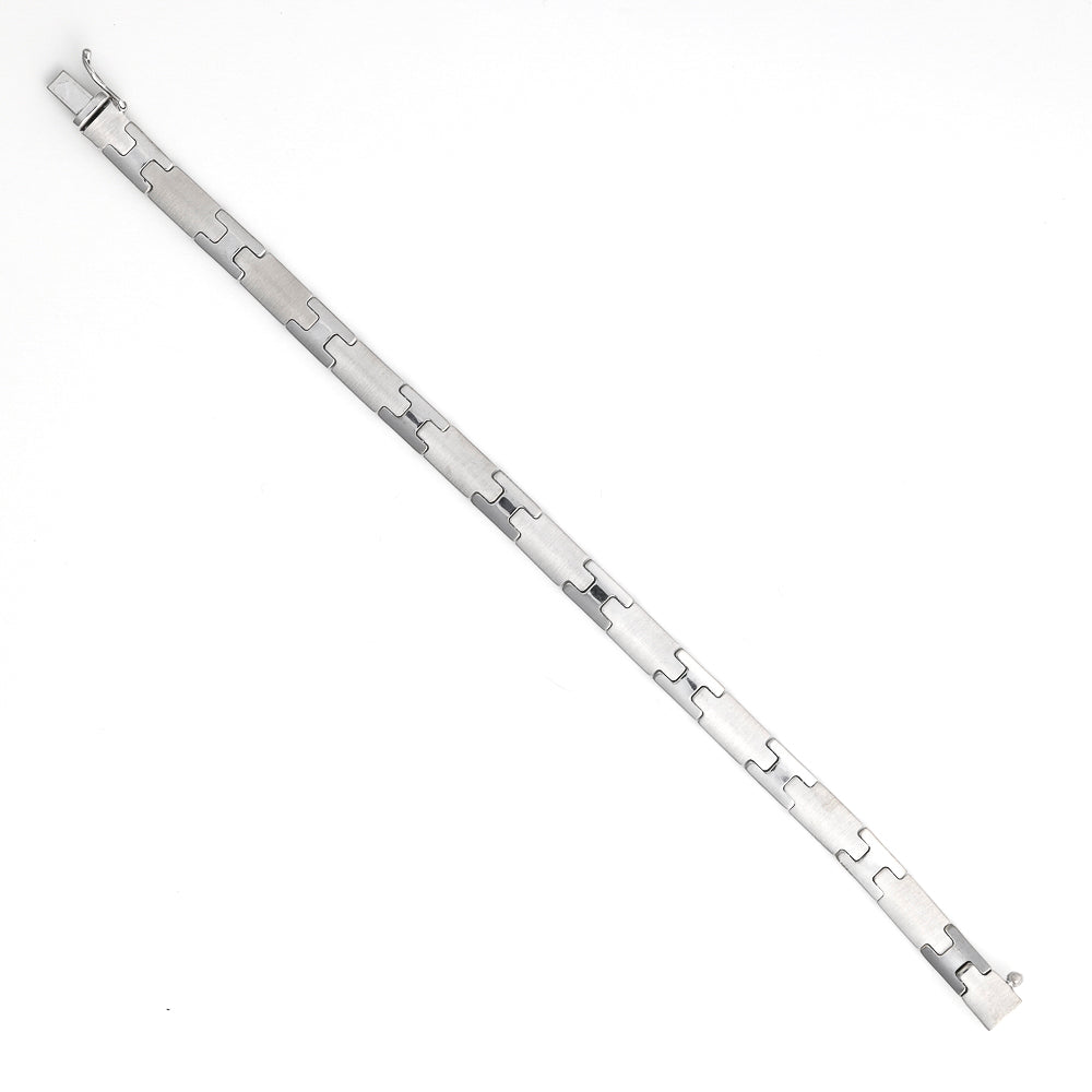 14K white gold alternating link bracelet.