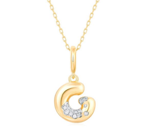 14K yellow gold necklace with diamond initial pendant.