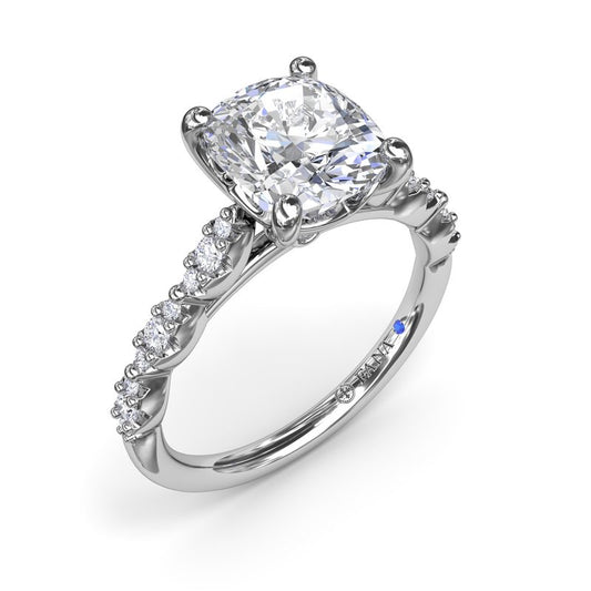 14K white gold diamond semi-mount ring.