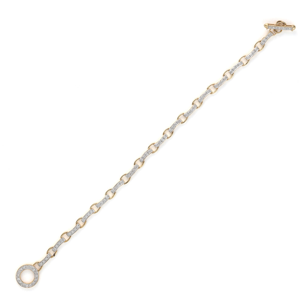Yellow gold bracelet with round diamond links.