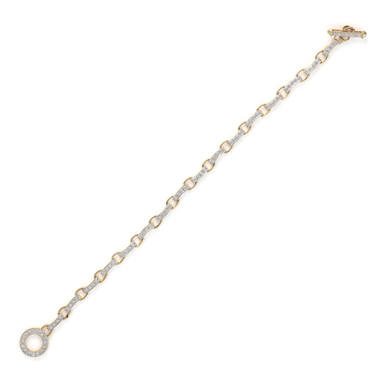Yellow gold bracelet with round diamond links.