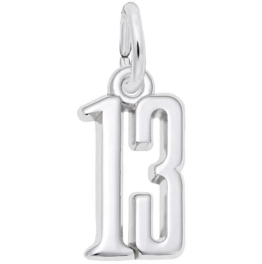 "14K white gold number 13 pendant"