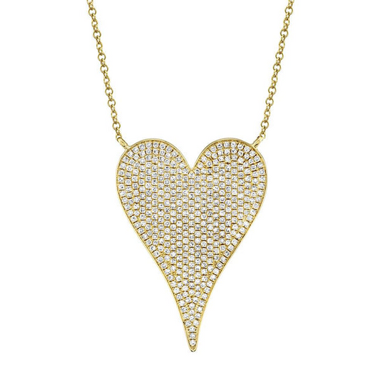 Heart-shaped diamond necklace with gold chain.