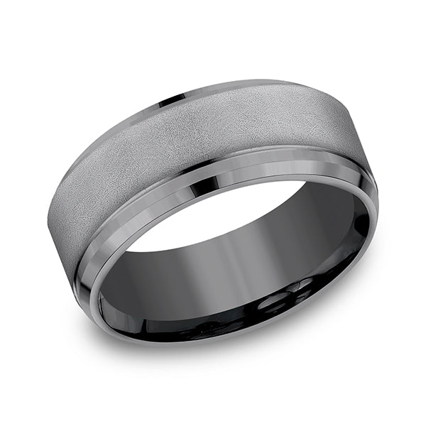 Tantalum grey carved band, polished satin finish.
