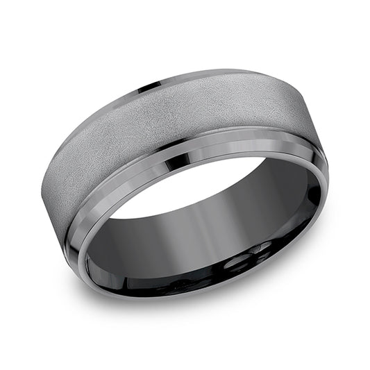 Tantalum grey carved band, polished satin finish.