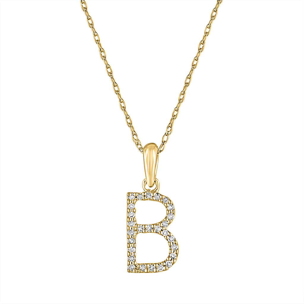 Initial pendant necklace with diamonds, yellow gold.