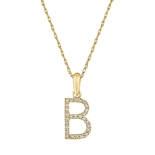 Initial pendant necklace with diamonds, yellow gold.