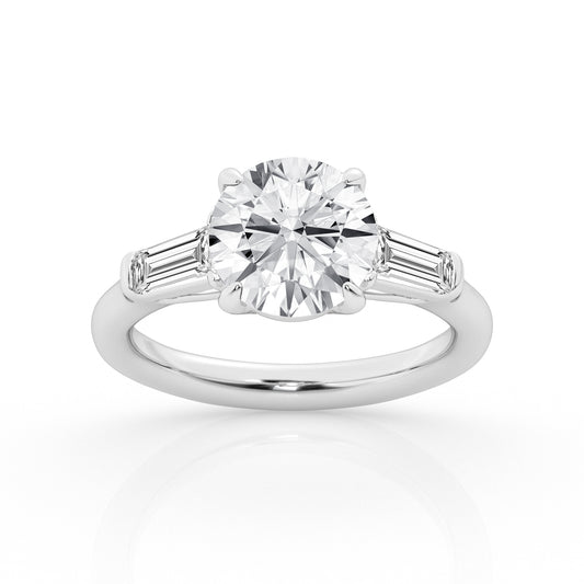 Side Stone Lab-Grown Diamond Complete Engagement Ring in 14 Karat White with 2.18ctw F VS1 Round Lab Grown Diamond