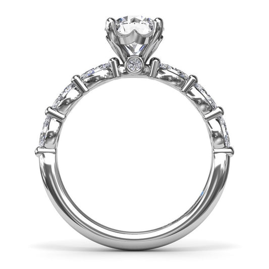 Side Stone Natural Diamond Semi-Mount Engagement Ring in 14 Karat White with 6 Marquise Diamonds, totaling 0.60ctw