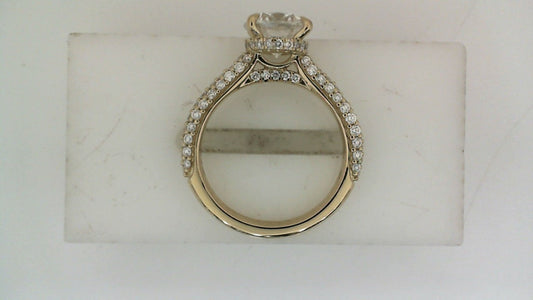 Side Stone Lab-Grown Diamond Complete Engagement Ring in 14 Karat Yellow with 1 Round Lab Grown Diamond, Color: E, Clarity: VS2, totaling 2.00ctw